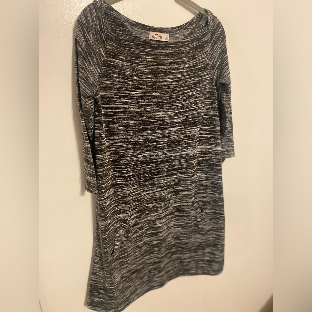 Hollister Dress Fit & Flare Black Knit Sweater Dress With Pockets, M